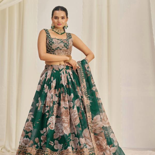 TF-331 | Luxe Floral Organza Lehenga Choli Set with Zari & Sequins Embellishments