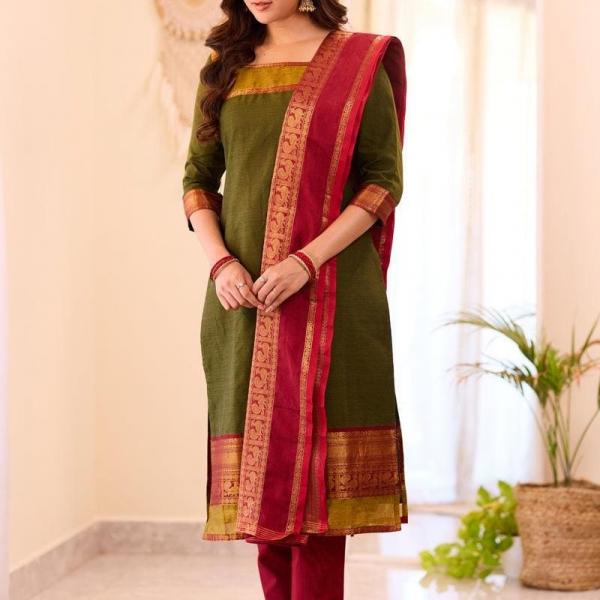 The Laxmi Mehendi Green Cotton Salwar Suit Set – Classic Grace, Everyday Comfort