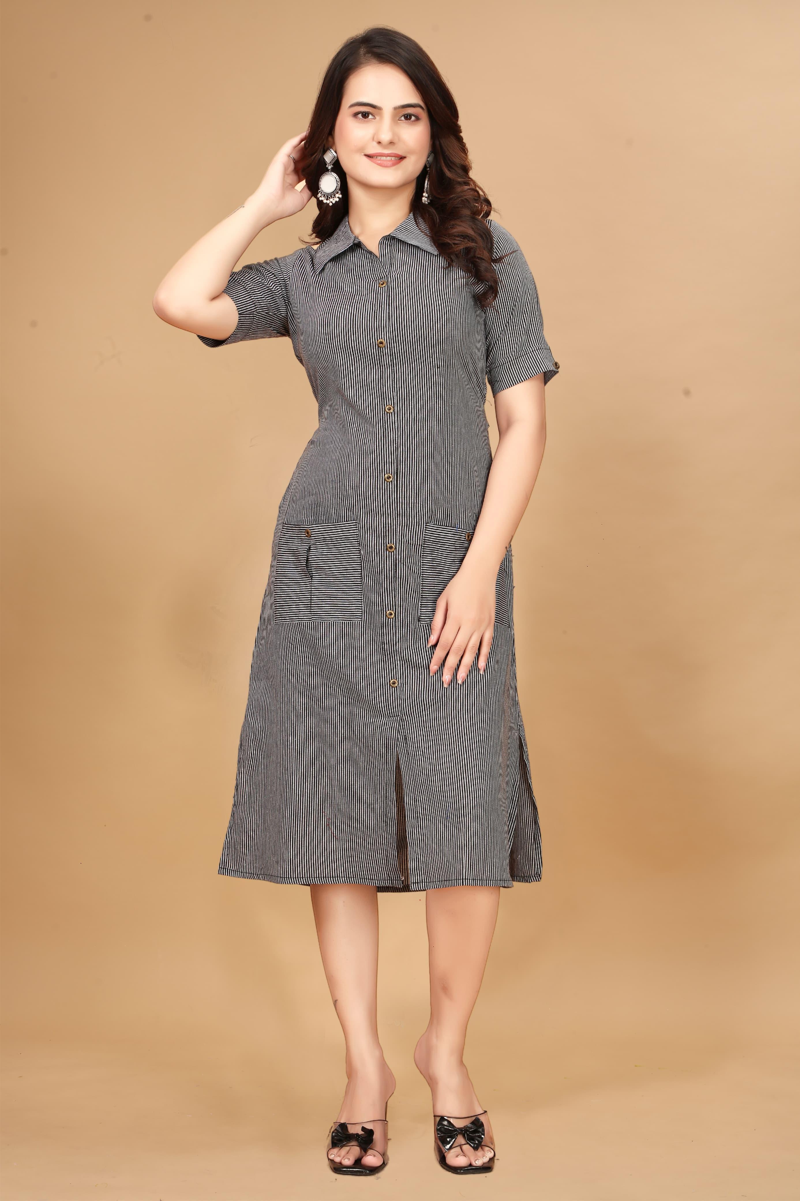 Myra Premium Cotton A-Line Gown – With Dual Front Pockets