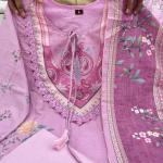 Zarinah Lilac Muslin Pakistani Suit Set – Digital Print & Hand Embroidery with Pearl Mala