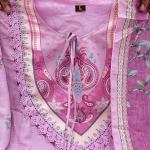 Zarinah Lilac Muslin Pakistani Suit Set – Digital Print & Hand Embroidery with Pearl Mala