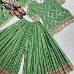Zyrah Designer Chinon Silk Party Wear Set – Top, Sharara Palazzo & Dupatta (Style ND-5017)