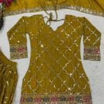 Zyrah Designer Chinon Silk Party Wear Set – Top, Sharara Palazzo & Dupatta (Style ND-5017)