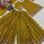 Zyrah Designer Chinon Silk Party Wear Set – Top, Sharara Palazzo & Dupatta (Style ND-5017)