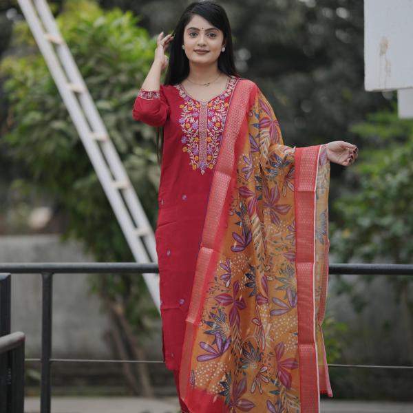 Vanya Luxe Premium Vichitra Silk Suit Set with Digital Chanderi Dupatta