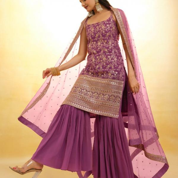 Zarifa Luxe – Embroidered Georgette Sharara Suit Set (TF-294)