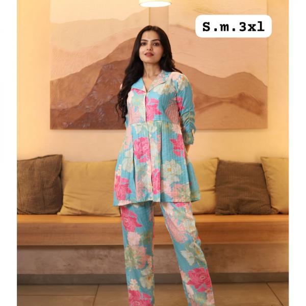 FloraGleam – Muslin Silk Printed Co-ord Set with Sequin Embroidery