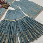 ✨ Zeenat Elite – Embroidered Chinon Silk Sharara Suit Set