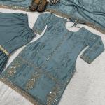✨ Zeenat Elite – Embroidered Chinon Silk Sharara Suit Set