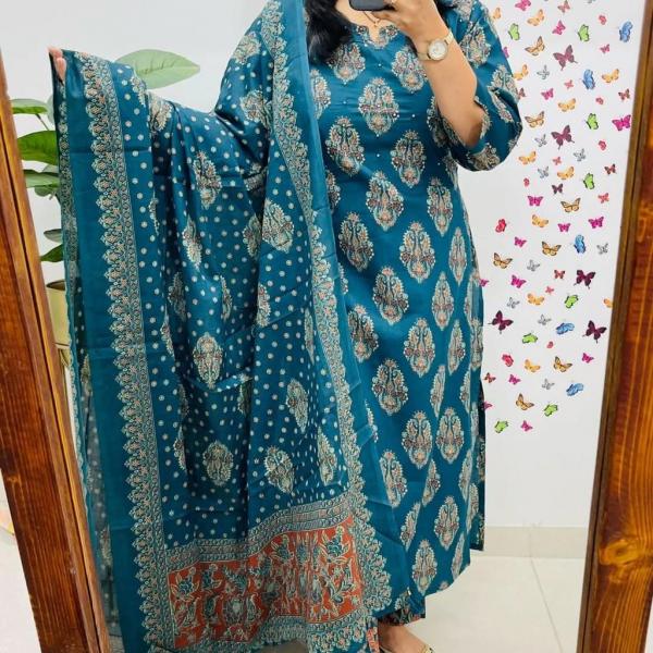🌿 Ajarakh Heritage – Pure Cambric Cotton 3-Piece Suit Set