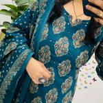 🌿 Ajarakh Heritage – Pure Cambric Cotton 3-Piece Suit Set