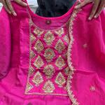Pink Violet – Anarkali Flared Kurti Pant Dupatta Set (Muslin with Golden Zari Work)