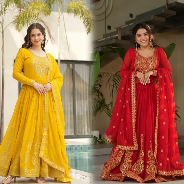 "Zarina" Premium Readymade Gown with Dupatta – Festive Edition