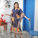 🌟 "Blue Mirage" Premium Printed Chinon Kaftan