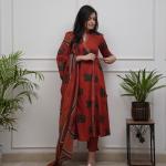 Elegant Cotton Angrakha-Style Kurta Pant Dupatta Set (Sizes M to XXL)