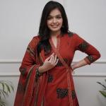 Elegant Cotton Angrakha-Style Kurta Pant Dupatta Set (Sizes M to XXL)