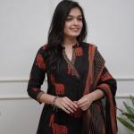 Elegant Cotton Angrakha-Style Kurta Pant Dupatta Set (Sizes M to XXL)