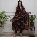 Elegant Cotton Angrakha-Style Kurta Pant Dupatta Set (Sizes M to XXL)