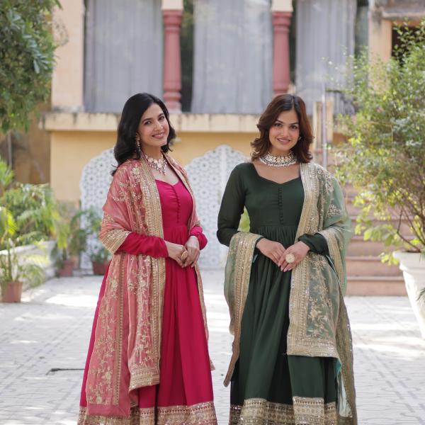 💫 "Shimmer Royale" Premium Gown with Dupatta – 2025 Collection