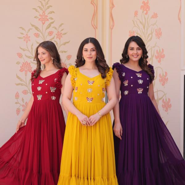 🌟 Zyana Premium Frill Gown – Designer Sleeveless Collection