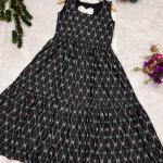 🖤 “Elegance in Ikkat” – Frill Back Soft Cotton Dress