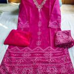 Wedding Edition Bandhani Muslin Silk Suit Set with Heavy Handwork (M to 5XL)