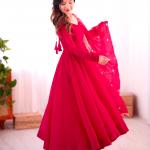 ✨ Product Name: Aarvi - Premium Designer Fandy Silk Gown with Dupatta