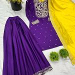 💫 Product Name: Noor - Premium Designer Chinnon Silk Top-Plazzo Set with Dupatta
