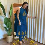 ✨ Product Name: "Saanvi" Cotton Flex Mirror Work Sleeveless Kurti-Plazo Set