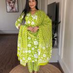 🌸 Product Name: "Nayantara" Jaipuri Cotton Kurti-Pant-Dupatta Set