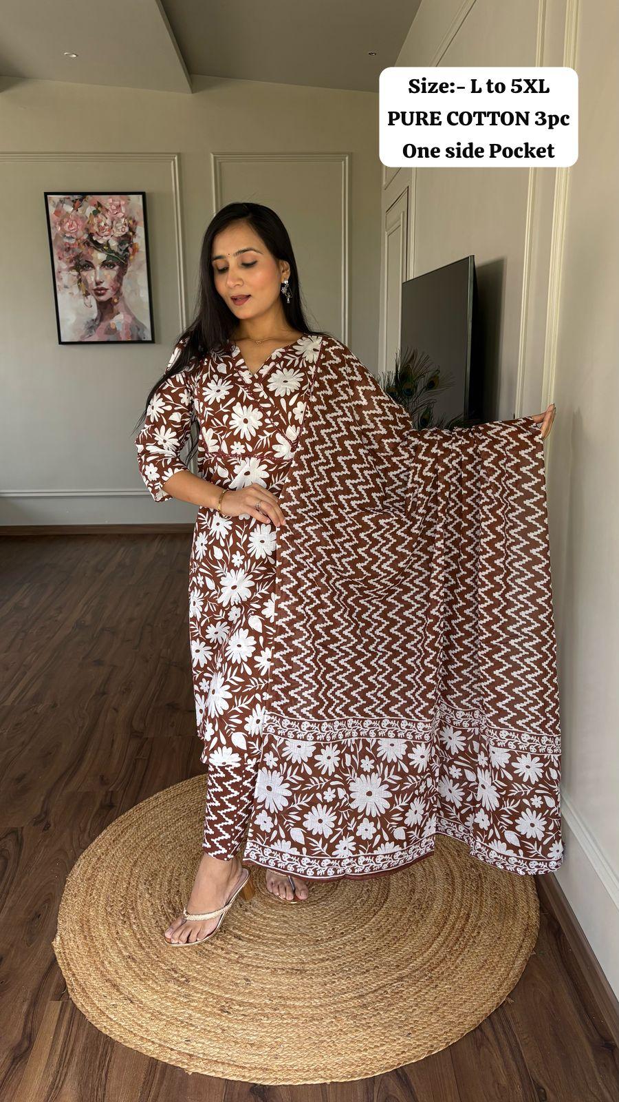 ๐ธ Product Name: "Nayantara" Jaipuri Cotton Kurti-Pant-Dupatta Set