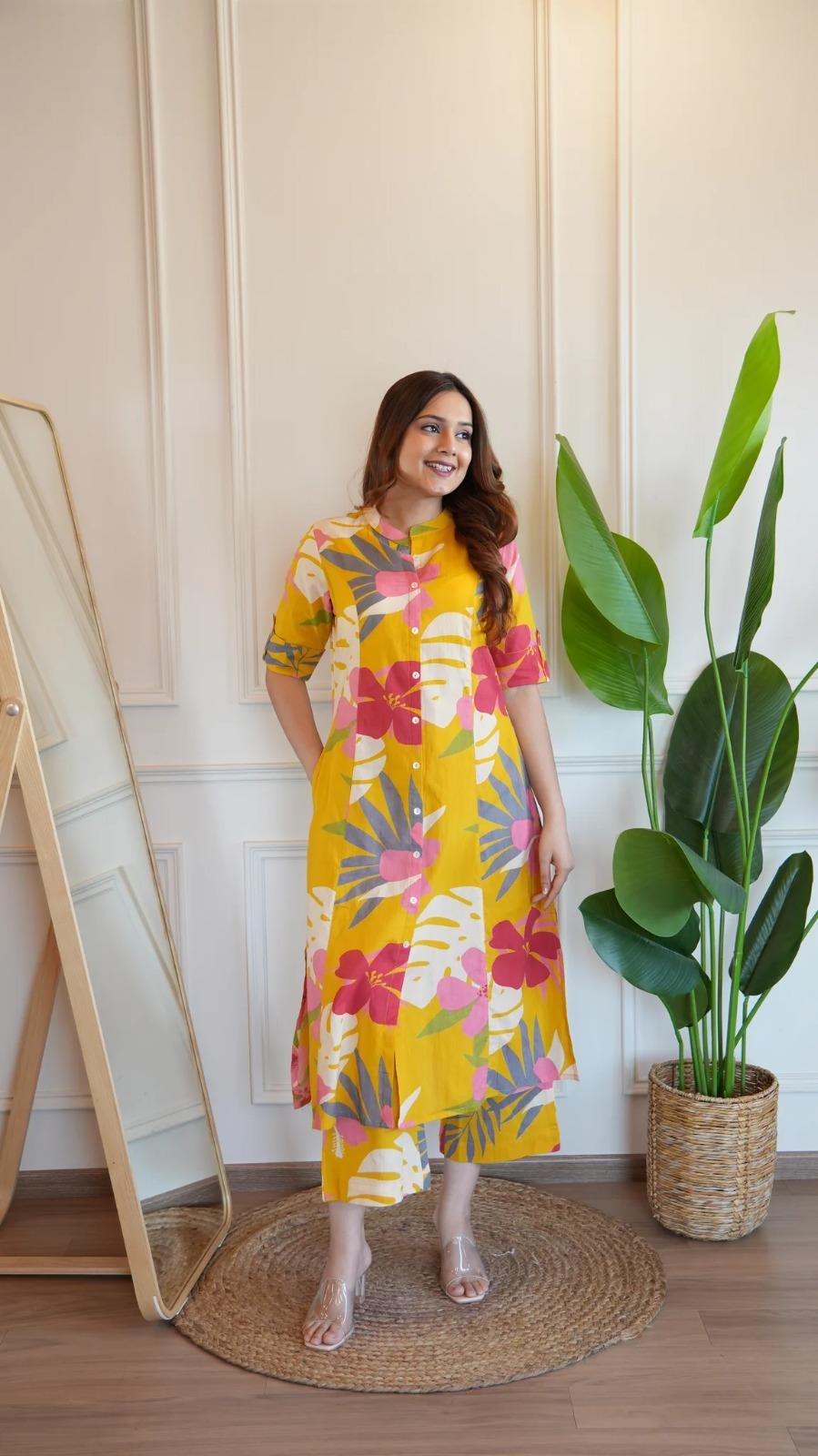 ☀️ Product Name: "SummerBloom" Designer Cotton Kurti-Pant Set