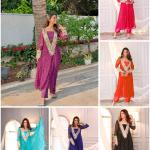 ✨ Product Name: "MirraTrend" 3-Piece Chinon Kurta Set with Tube Blouse