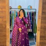 EleVibe Embroidered Chinnon Silk Gown Set - Wine Edition