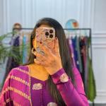 EleVibe Embroidered Chinnon Silk Gown Set - Wine Edition