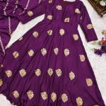 EleVibe Embroidered Chinnon Silk Gown Set - Wine Edition