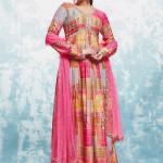 TF-302 – Elegant Cotton Printed Gown with Net Dupatta