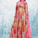 TF-302 – Elegant Cotton Printed Gown with Net Dupatta