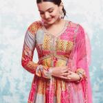 TF-302 – Elegant Cotton Printed Gown with Net Dupatta