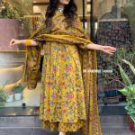 Premium Cambric Cotton A-Line Kurti Pant Dupatta Set (M to XXL)