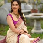 Elegant Pure Mysore Silk Saree with Vertical Salari Stripes & Moti Mala