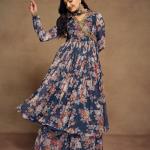 Elegant Zari Embroidered Chiffon Top Palazzo Suit with Dupatta