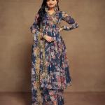 Elegant Zari Embroidered Chiffon Top Palazzo Suit with Dupatta