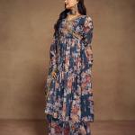 Elegant Zari Embroidered Chiffon Top Palazzo Suit with Dupatta