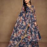 Elegant Zari Embroidered Chiffon Top Palazzo Suit with Dupatta