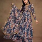 Elegant Zari Embroidered Chiffon Top Palazzo Suit with Dupatta