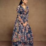 Elegant Zari Embroidered Chiffon Top Palazzo Suit with Dupatta