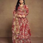 Elegant Zari Embroidered Chiffon Top Palazzo Suit with Dupatta