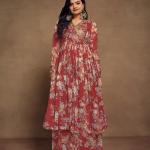 Elegant Zari Embroidered Chiffon Top Palazzo Suit with Dupatta