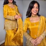 Premium Embroidered Natural Crepe Silk Sharara Suit Set (3-Piece)